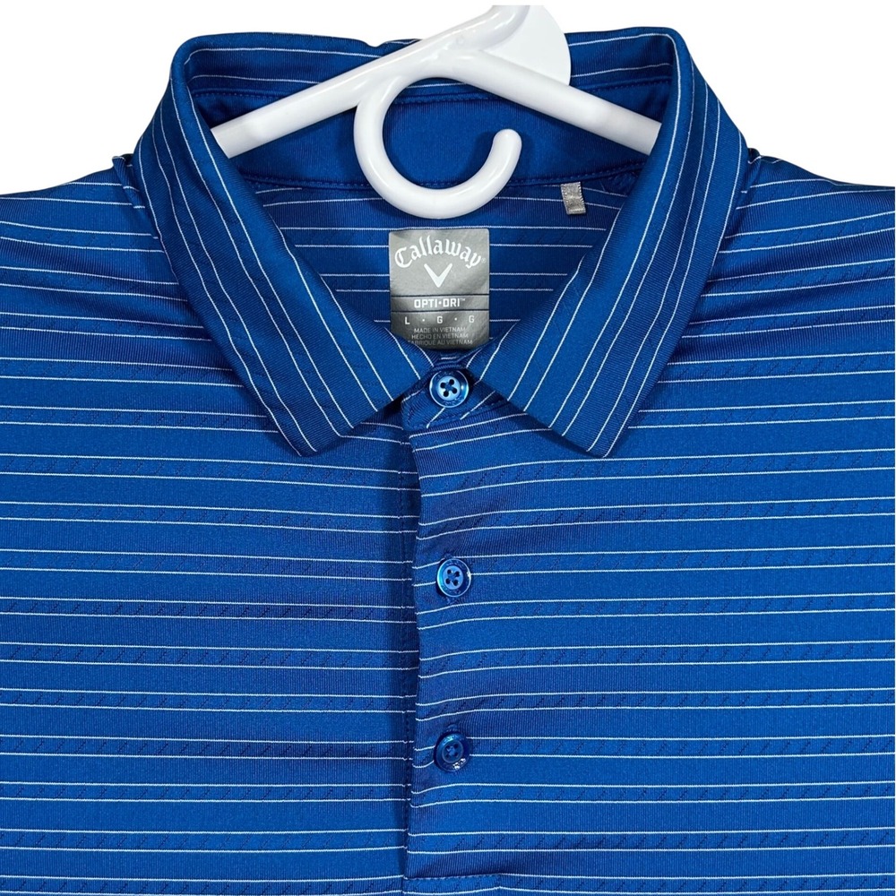 Callaway‎ Opti-Dri Mens Large Blue Striped Performance Golf Polo Shirt Comfort